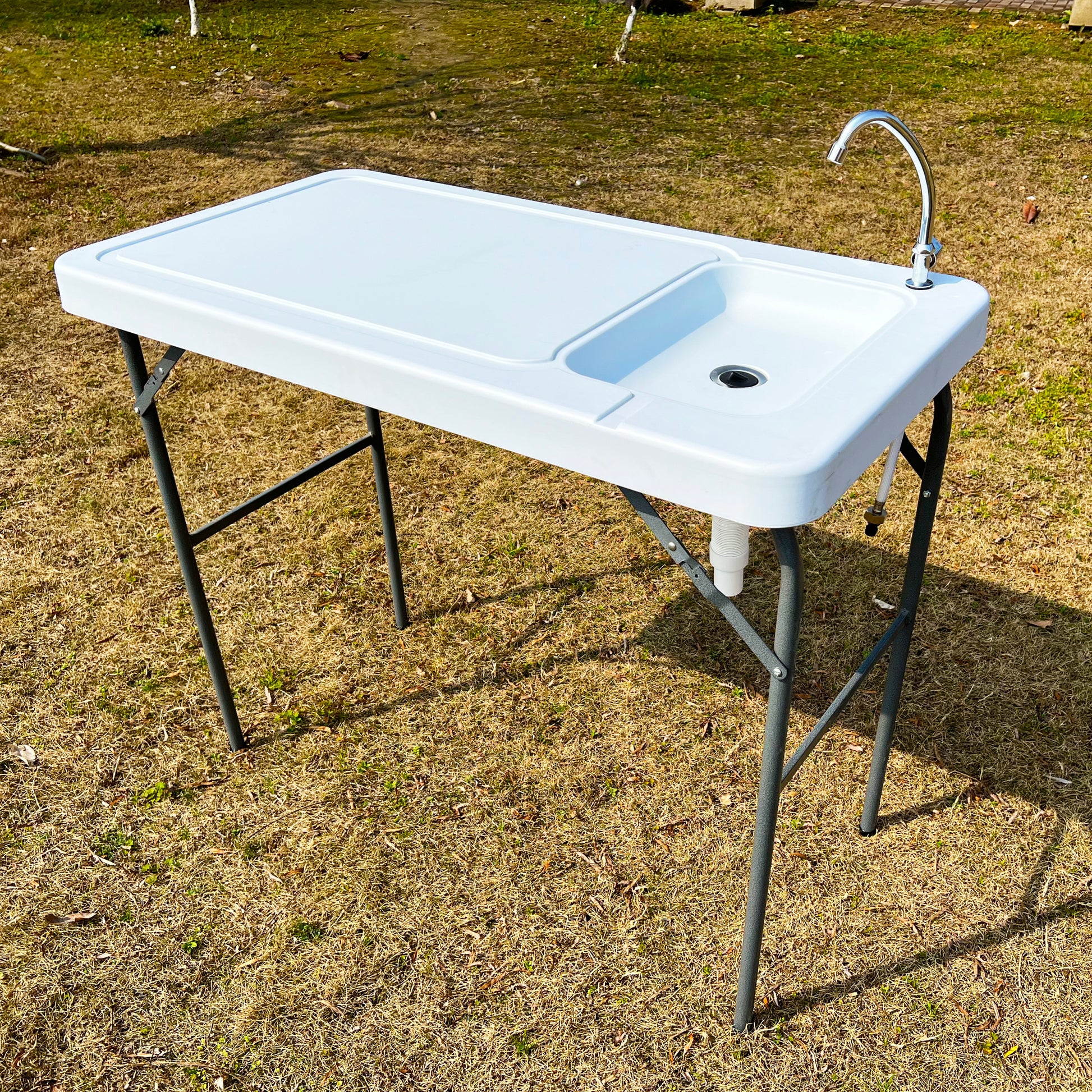 Outdoor Fish And Game Cutting Cleaning Table W Sink And Faucet Off White Hdpe