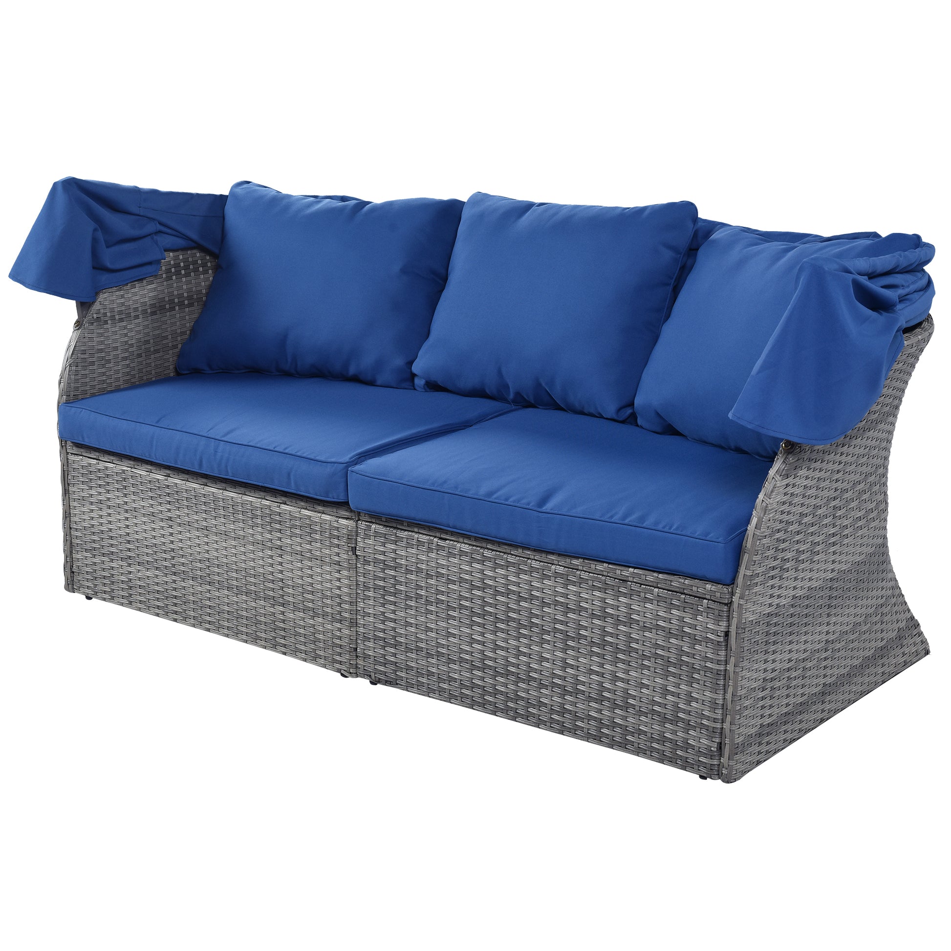 Outdoor Patio Furniture Set Daybed Sunbed With Retractable Canopy Conversation Set Wicker Furniture As Same As Wy000281Aae Blue Rattan