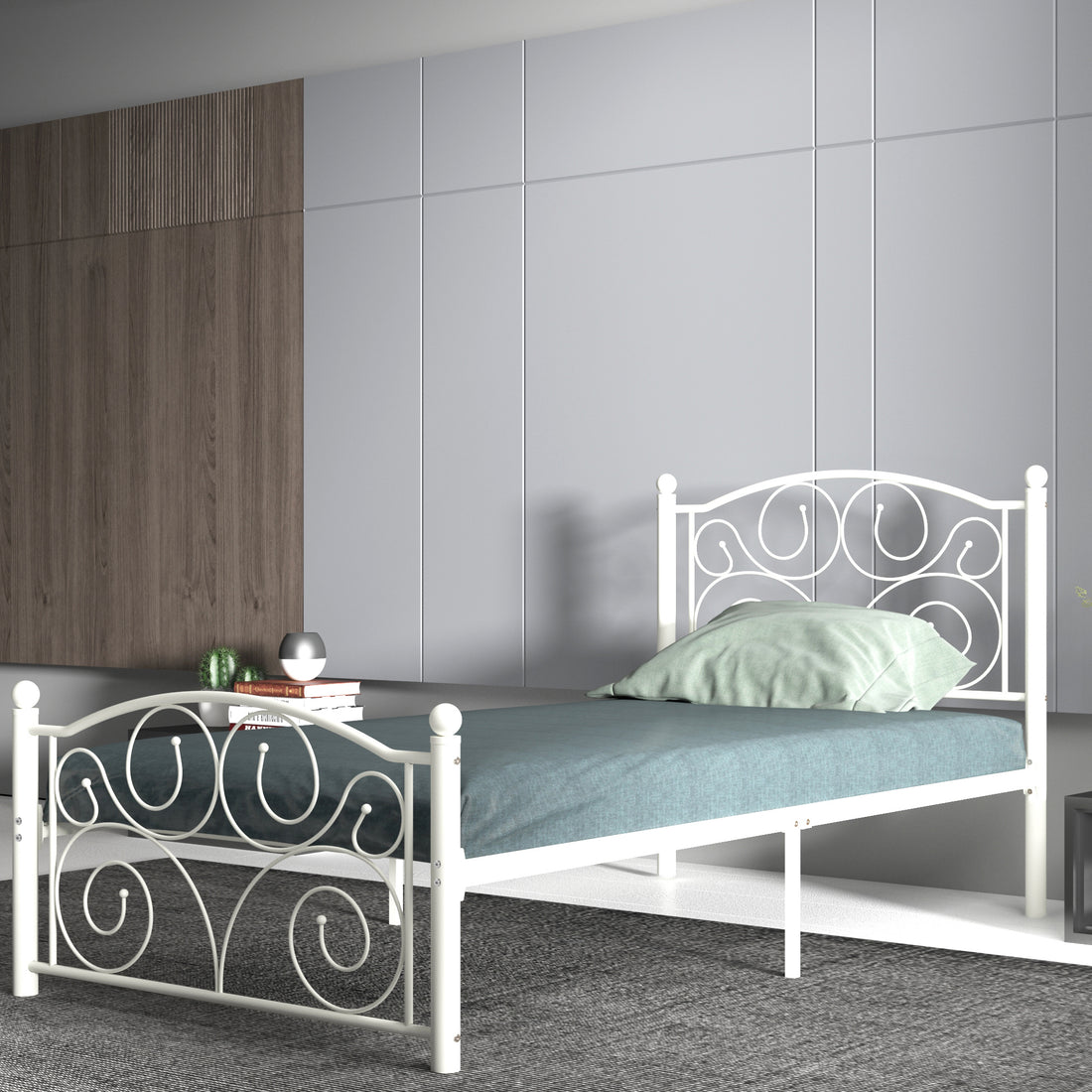 Twin Size Unique Flower Sturdy System Metal Bed Frame With Headboard And Footboard White Metal