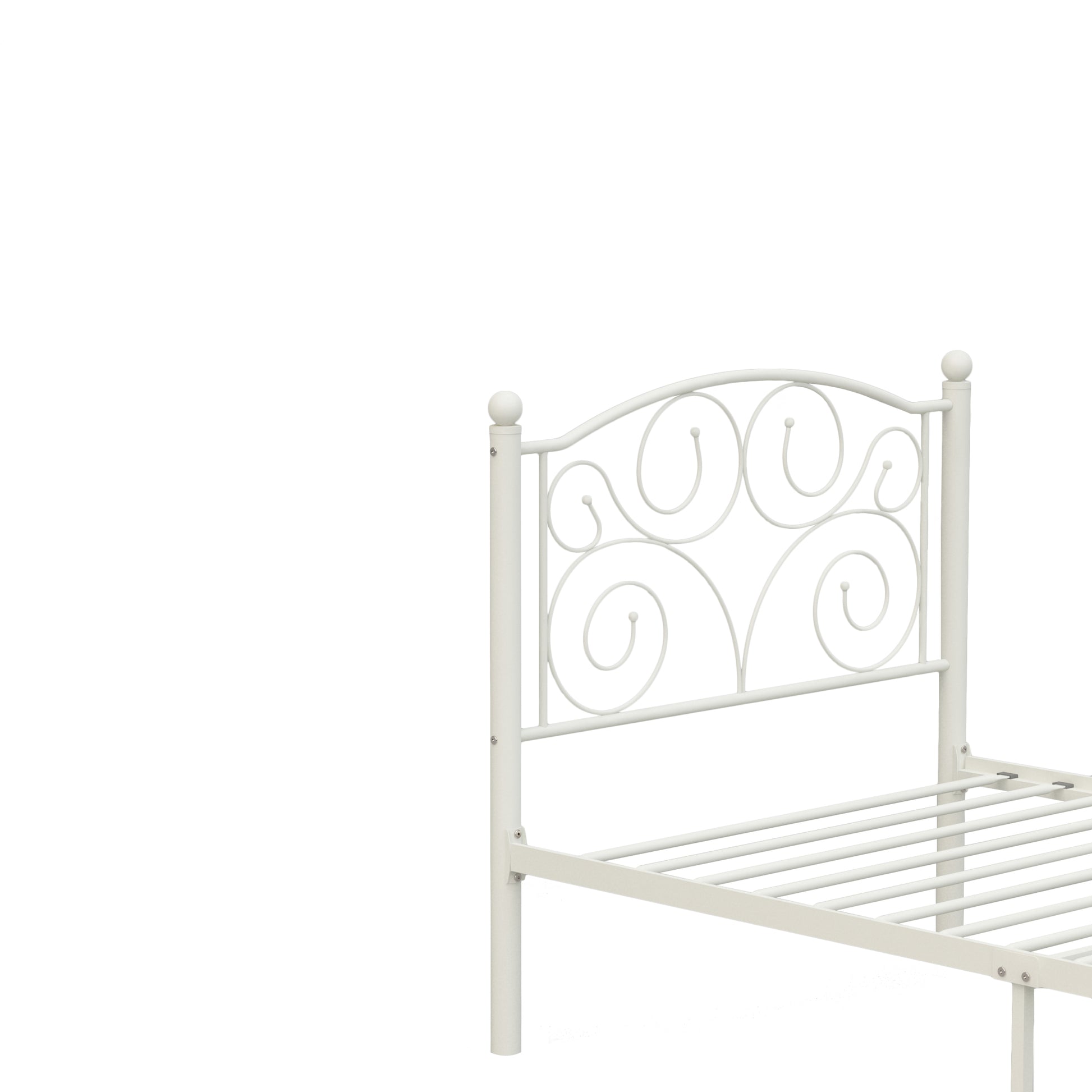 Twin Size Unique Flower Sturdy System Metal Bed Frame With Headboard And Footboard White Metal