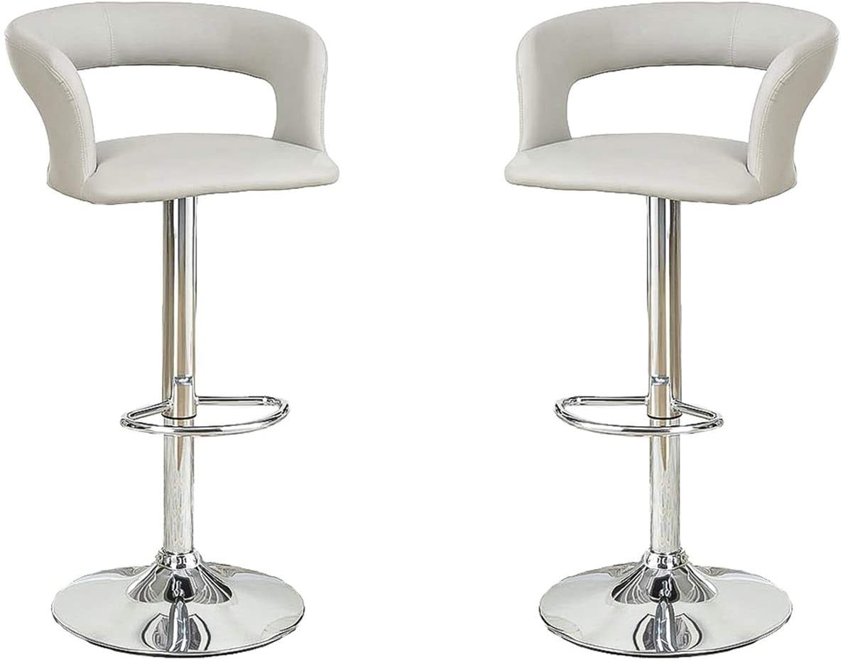 Bar Stool Counter Height Chairs Set Of 2 Adjustable Height Kitchen Island Stools Grey Pvc Faux Leather Gray Dining Room Modern Fabric