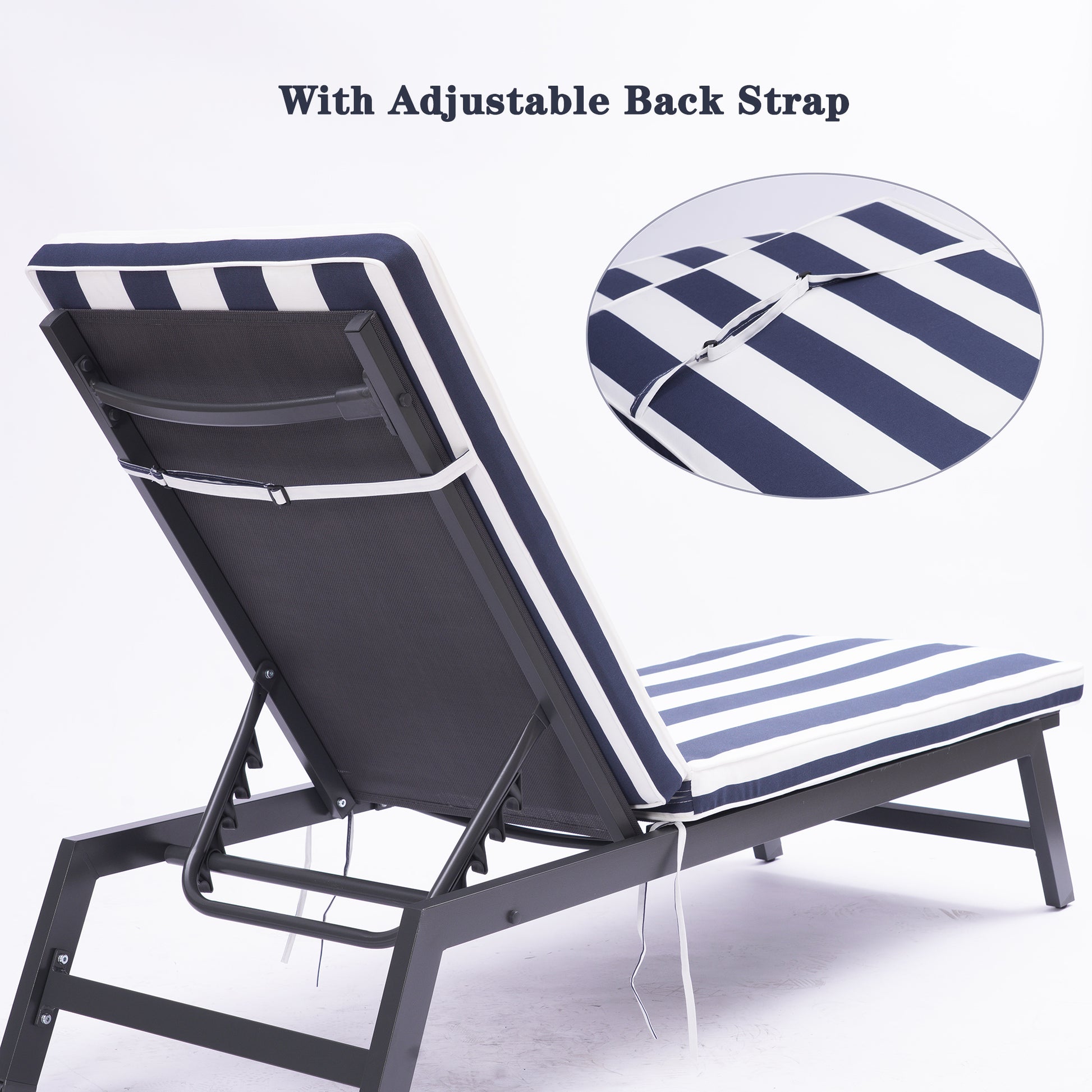 1Pcs Outdoor Lounge Chair Cushion Replacement Patio Funiture Seat Cushion Chaise Lounge Cushion Blue Striped Polyester