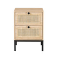 Set Of 2 Rectangle Rattan Bedside Table Nightstand With Drawer 2 Beige Mdf