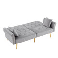 Grey Velvet Tufted Sofa Couch With 2 Pillows And Trim Light Grey Wood Foam Velvet 2 Seat