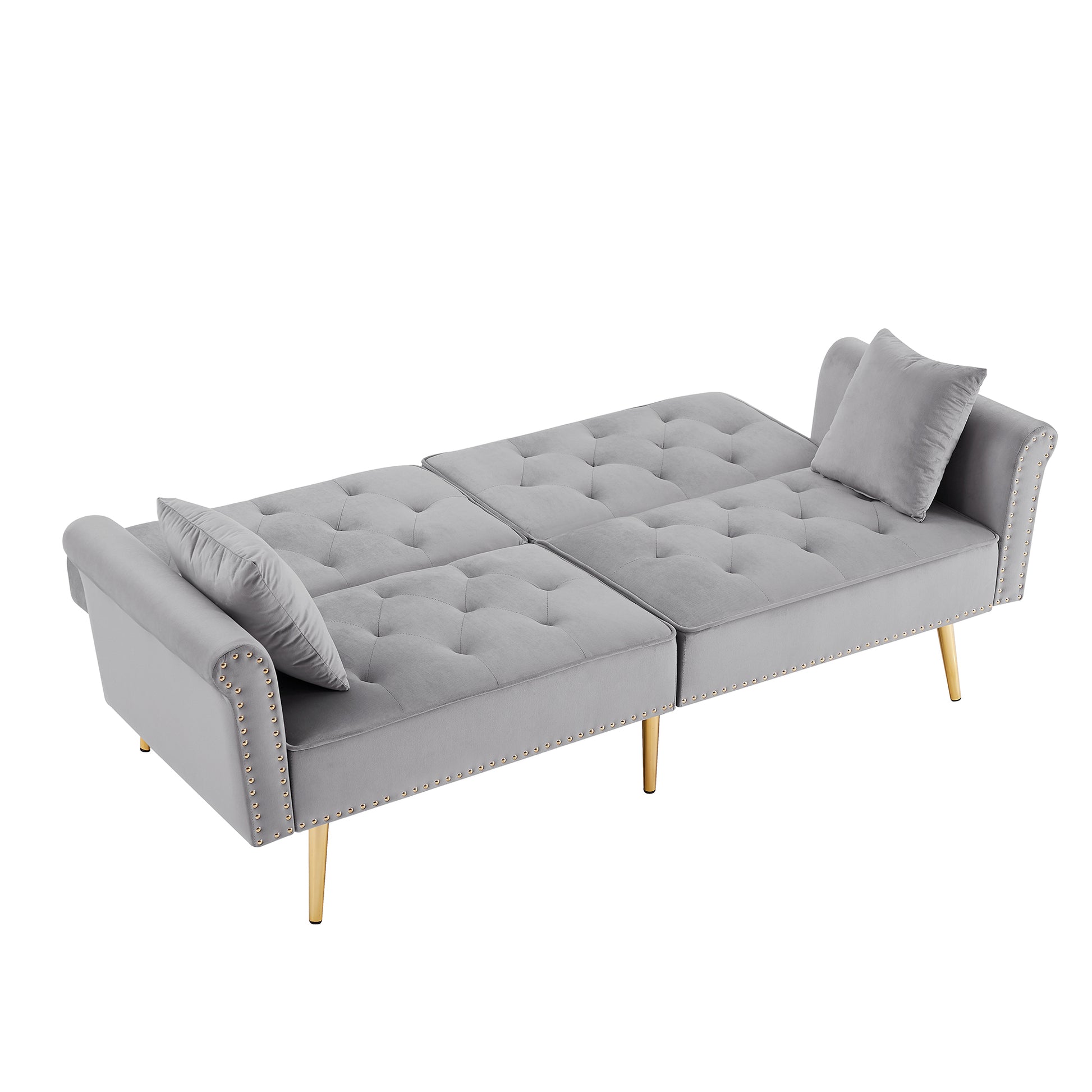 Grey Velvet Tufted Sofa Couch With 2 Pillows And Trim Light Grey Wood Foam Velvet 2 Seat