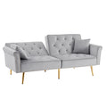 Grey Velvet Tufted Sofa Couch With 2 Pillows And Trim Light Grey Wood Foam Velvet 2 Seat