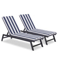 Outdoor Chaise Lounge Chair Set With Cushions, Five Position Adjustable Aluminum Recliner,All Weather For Patio,Beach,Yard, Pool Gray Blue White Stripes Aluminium