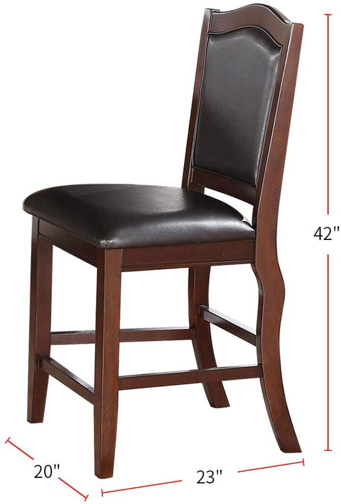 Dark Brown Wood Finish Set Of 2 Counter Height Chairs Faux Leather Upholstery Seat Back Kitchen Dining Room Chair Dark Brown Brown Dining Room Contemporary,Traditional Dining Chairs Rubberwood Solid Back Solid Wood