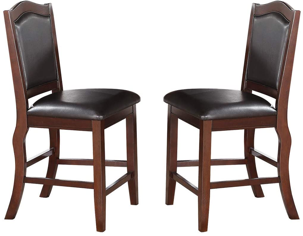 Dark Brown Wood Finish Set Of 2 Counter Height Chairs Faux Leather Upholstery Seat Back Kitchen Dining Room Chair Dark Brown Brown Dining Room Contemporary,Traditional Dining Chairs Rubberwood Solid Back Solid Wood