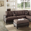 Sectional Sofa Chocolate Polyfiber Cushion Tufted Reversible 3Pc Sectional Sofa, Chaise Ottoman Living Room Furniture Chocolate Brown Faux Leather Wood Primary Living Space Cushion Back Contemporary,Modern L Shaped Pine Square Arms Fabric 5 Seat