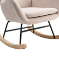 Velvet Fabric Padded Seat Rocking Chair With High Backrest And Armrests Beige Foam Upholstered