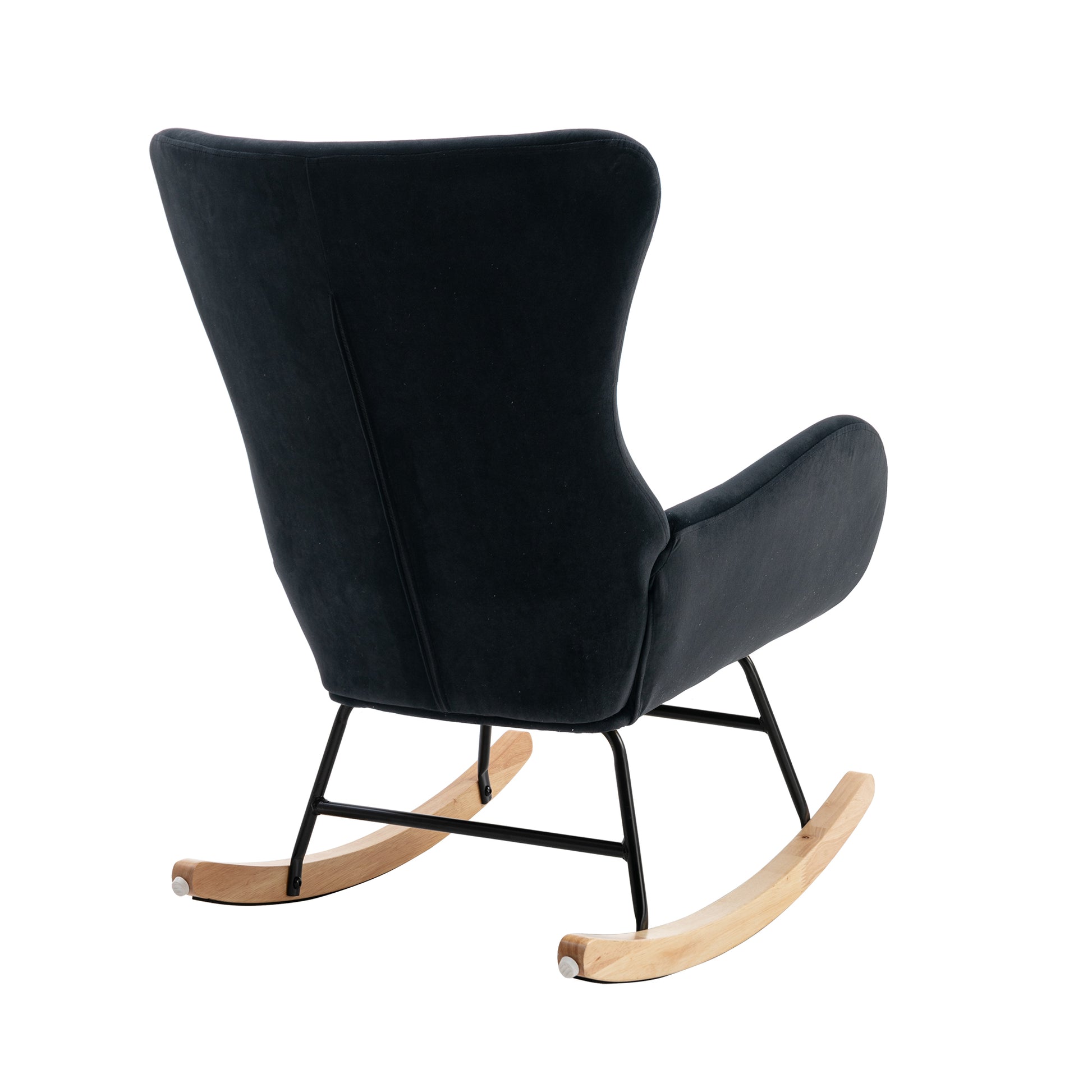 Velvet Fabric Padded Seat Rocking Chair With High Backrest And Armrests Black Foam Upholstered