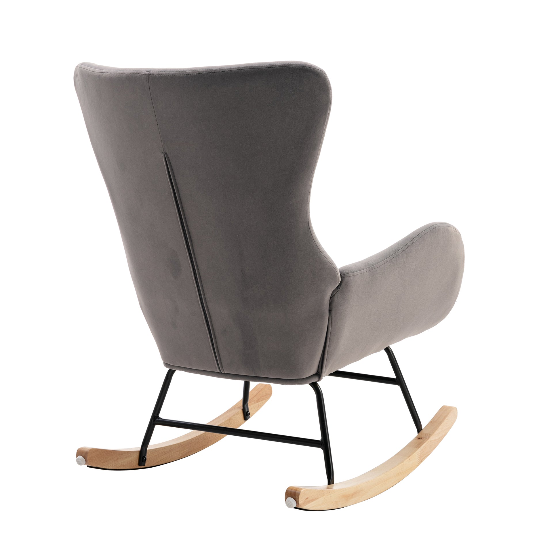 Velvet Fabric Padded Seat Rocking Chair With High Backrest And Armrests Dark Grey Foam Upholstered