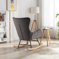Velvet Fabric Padded Seat Rocking Chair With High Backrest And Armrests Dark Grey Foam Upholstered