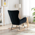 Velvet Fabric Padded Seat Rocking Chair With High Backrest And Armrests Black Foam Upholstered