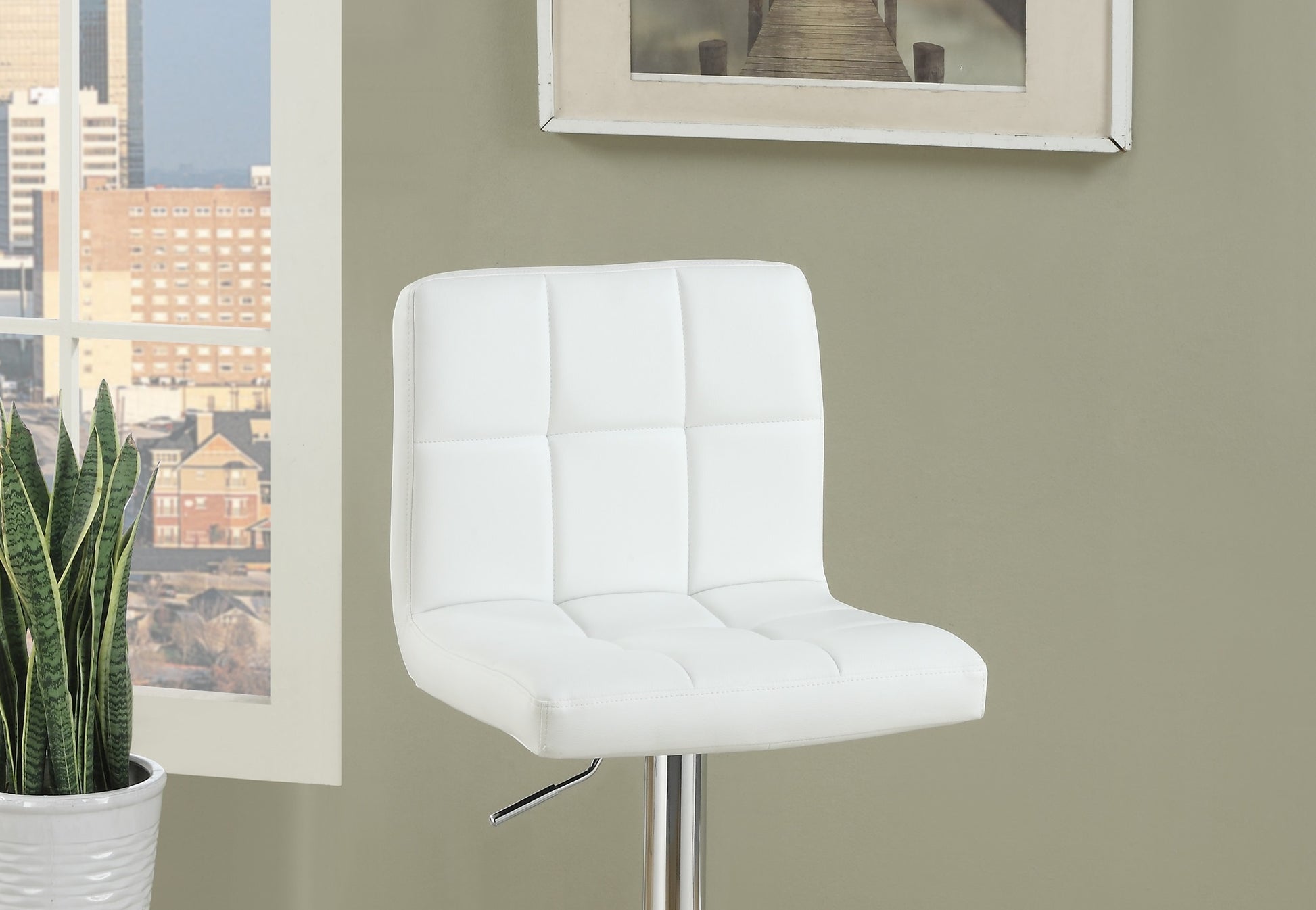 White Faux Leather Bar Stool Counter Height Chairs Set Of 2 Adjustable Height Kitchen Island Stools Modern White Dining Room Contemporary,Modern Bar Stools Tufted Back Metal