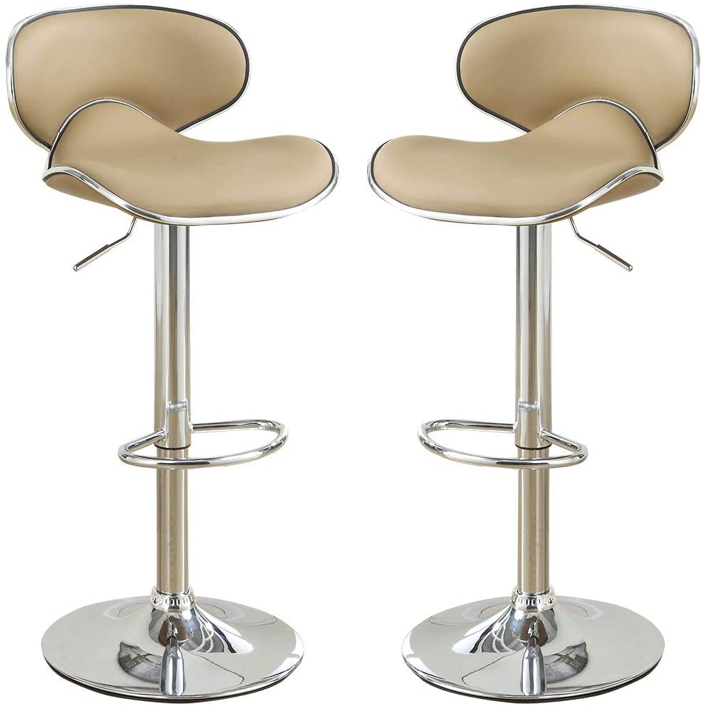 Brown Faux Leather Pvc Bar Stool Counter Height Chairs Set Of 2 Adjustable Height Kitchen Island Stools Brown Dining Room Contemporary,Modern Metal