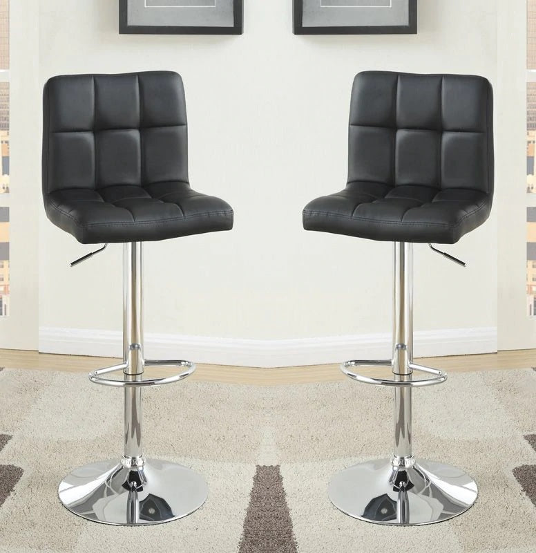 Black Faux Leather Bar Stool Counter Height Chairs Set Of 2 Adjustable Height Kitchen Island Stools Modern Black Dining Room Contemporary,Modern Bar Stools Tufted Back Metal