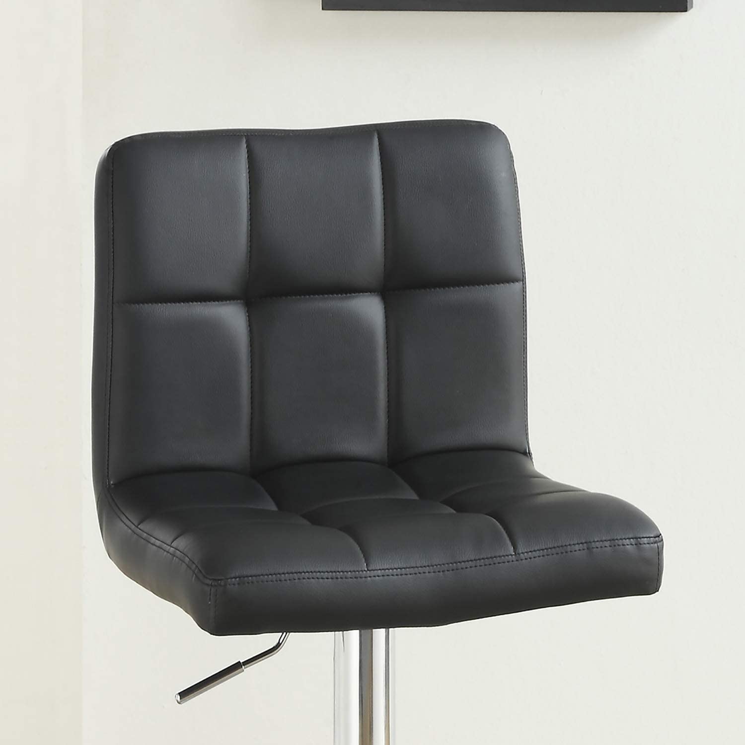 Black Faux Leather Bar Stool Counter Height Chairs Set Of 2 Adjustable Height Kitchen Island Stools Modern Black Dining Room Contemporary,Modern Bar Stools Tufted Back Metal