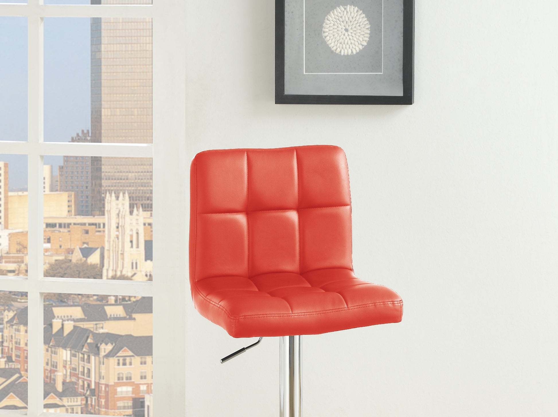 Red Faux Leather Bar Stool Counter Height Chairs Set Of 2 Adjustable Height W Gas Lift Kitchen Island Stools Modern Red Dining Room Contemporary,Modern Bar Stools Tufted Back Metal