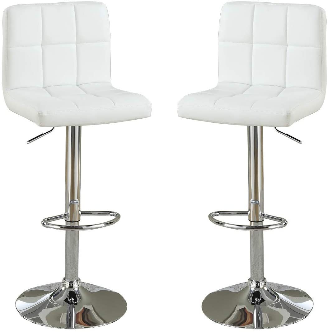 White Faux Leather Bar Stool Counter Height Chairs Set Of 2 Adjustable Height Kitchen Island Stools Modern White Dining Room Contemporary,Modern Bar Stools Tufted Back Metal
