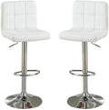 White Faux Leather Bar Stool Counter Height Chairs Set Of 2 Adjustable Height Kitchen Island Stools Modern White Dining Room Contemporary,Modern Bar Stools Tufted Back Metal