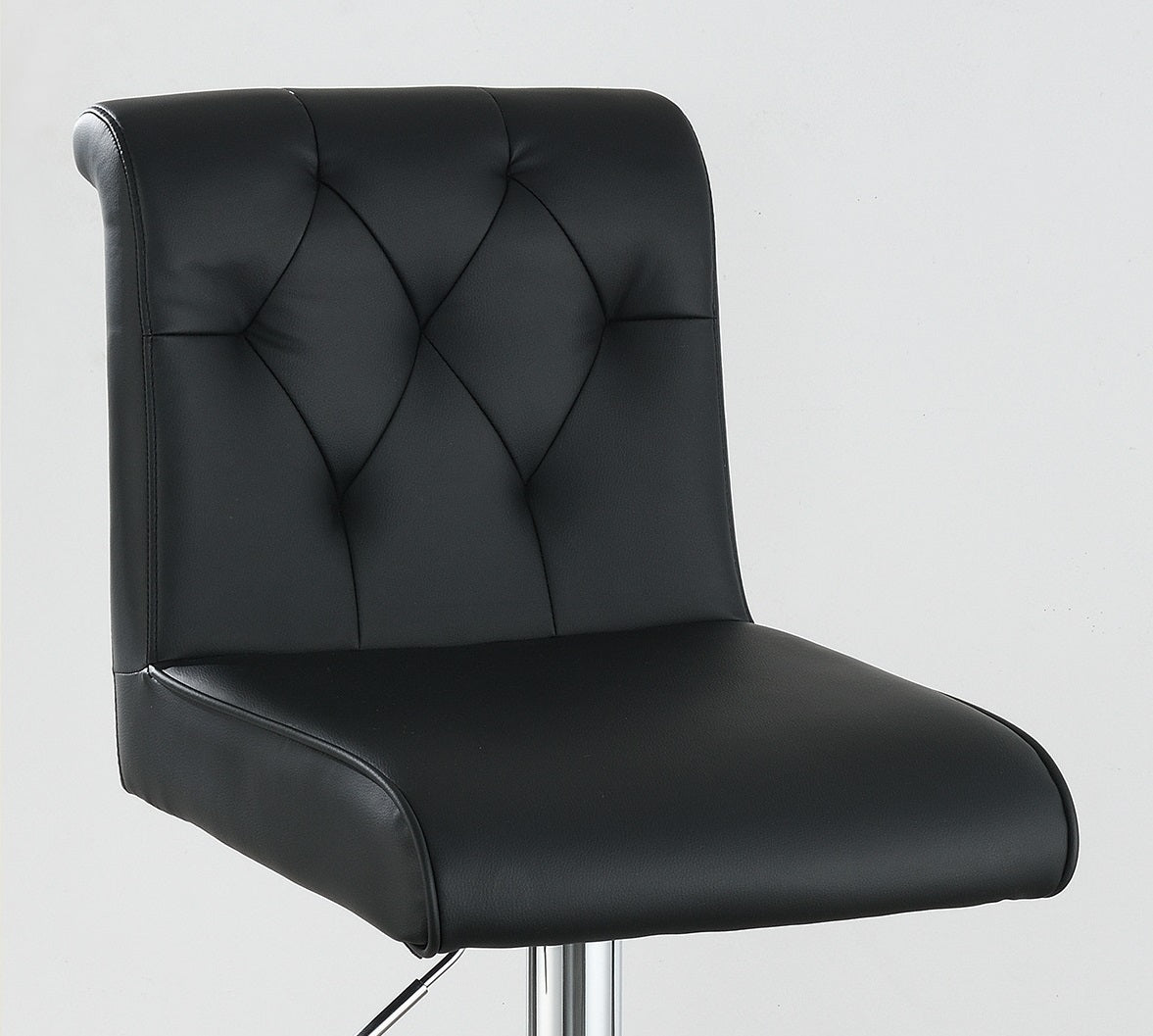 Adjustable Bar Stool Gas Lift Chair Black Faux Leather Tufted Chrome Base Modern Set Of 2 Chairs Dining Kitchen Black Dining Room Contemporary,Modern Bar Stools Tufted Back Metal