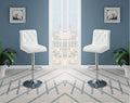 Adjustable Bar Stool Gas Lift Chair White Faux Leather Tufted Chrome Base Modern Set Of 2 Chairs Dining Kitchen White Dining Room Contemporary,Modern Bar Stools Tufted Back Metal