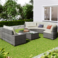 8 Pieces Outdoor Wicker Round Sofa Set, Half Moon Sectional Sets All Weather, Curved Sofa Set With Rectangular Coffee Table, Pe Rattan Water Resistant And Uv Protected, Movable Cushion, Beige Yes Complete Patio Set Beige Garden & Outdoor Wicker