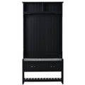Hall Tree With 4 Hooks And Hinged Lid, Coat Hanger, Entryway Bench, Storage Bench, 3 In 1 Design, 69Inch, For Entrance, Hallway Black Particle Board