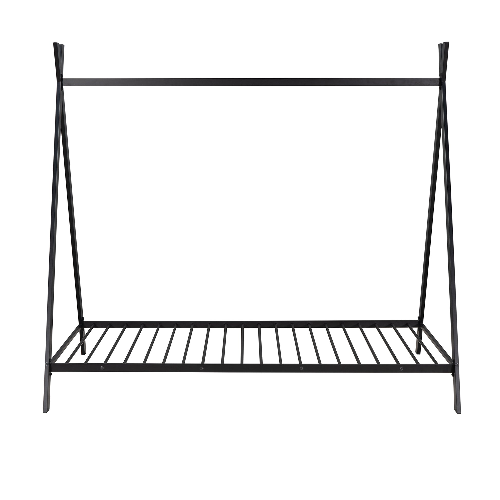 House Bed Tent Bed Frame Twin Size Metal Floor Play House Bed With Slat For Kids Girls Boysno Box Spring Needed Black Black Metal