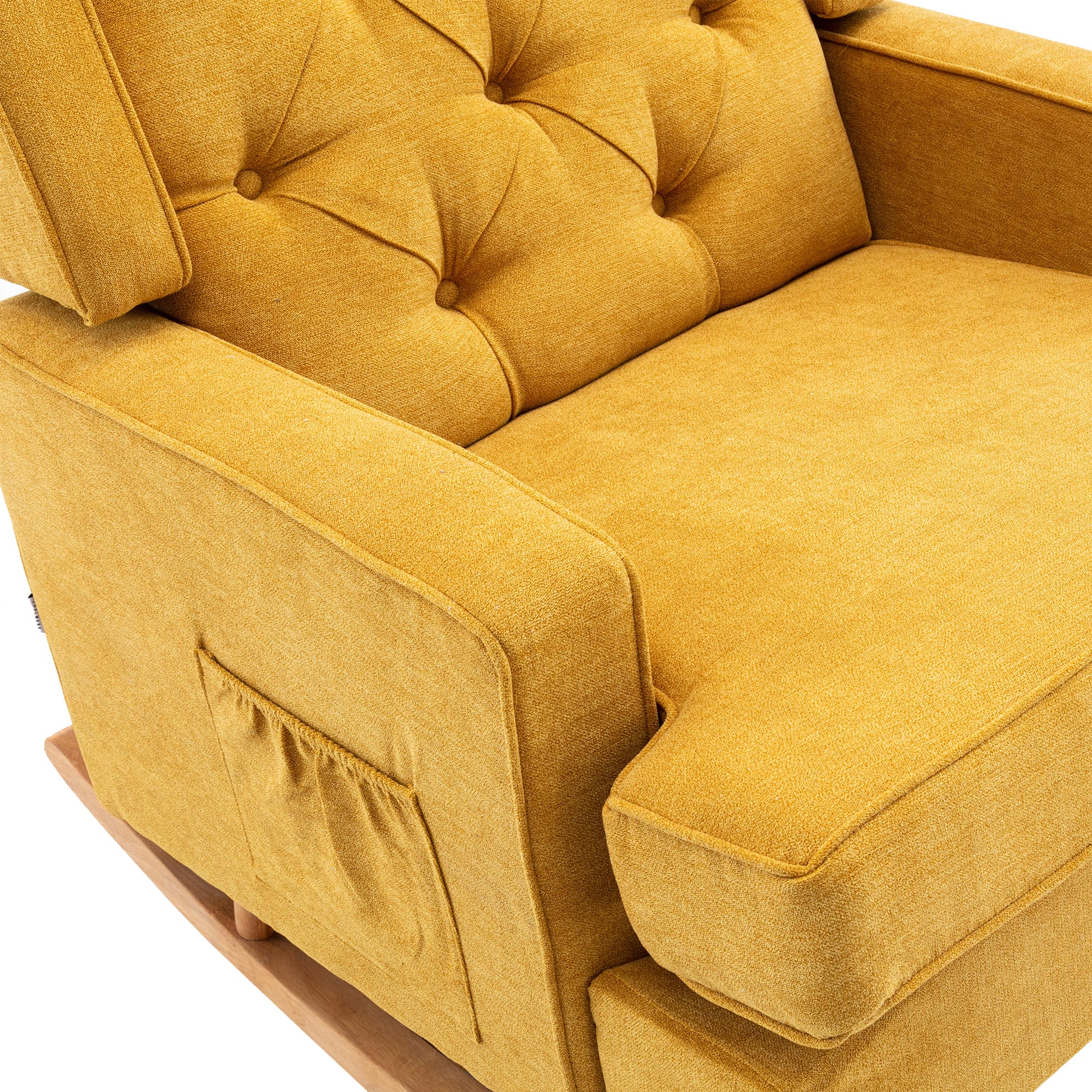 Coolmore Nursery Rocking Chair Upholstered Mid Century Modern Rocker Oversized Armchair For Living Room With Solid Wood Base Mustard Mustard Primary Living Space Foam Linen