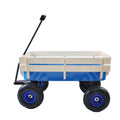 Outdoor Wagon All Terrain Pulling Wood Railing Air Tires Garden Cart Blue Steel