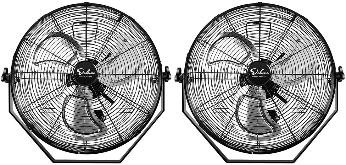 Simple Deluxe 20 Inch High Velocity 3 Speed, Black Wall Mount Fan, 2 Pack Black Metal