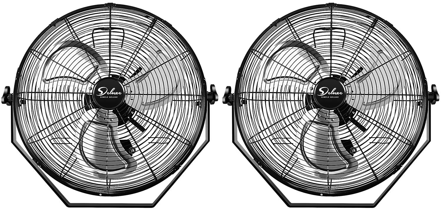 Simple Deluxe 20 Inch High Velocity 3 Speed, Black Wall Mount Fan, 2 Pack Black Metal