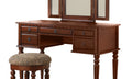 Bedroom Contemporary Vanity Set W Foldable Mirror Stool Drawers Cherry Color Cherry Brown Bedroom Classic,Contemporary,Modern Rubberwood Solid Wood