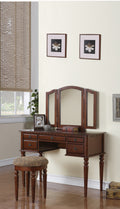 Bedroom Contemporary Vanity Set W Foldable Mirror Stool Drawers Cherry Color Cherry Brown Bedroom Classic,Contemporary,Modern Rubberwood Solid Wood
