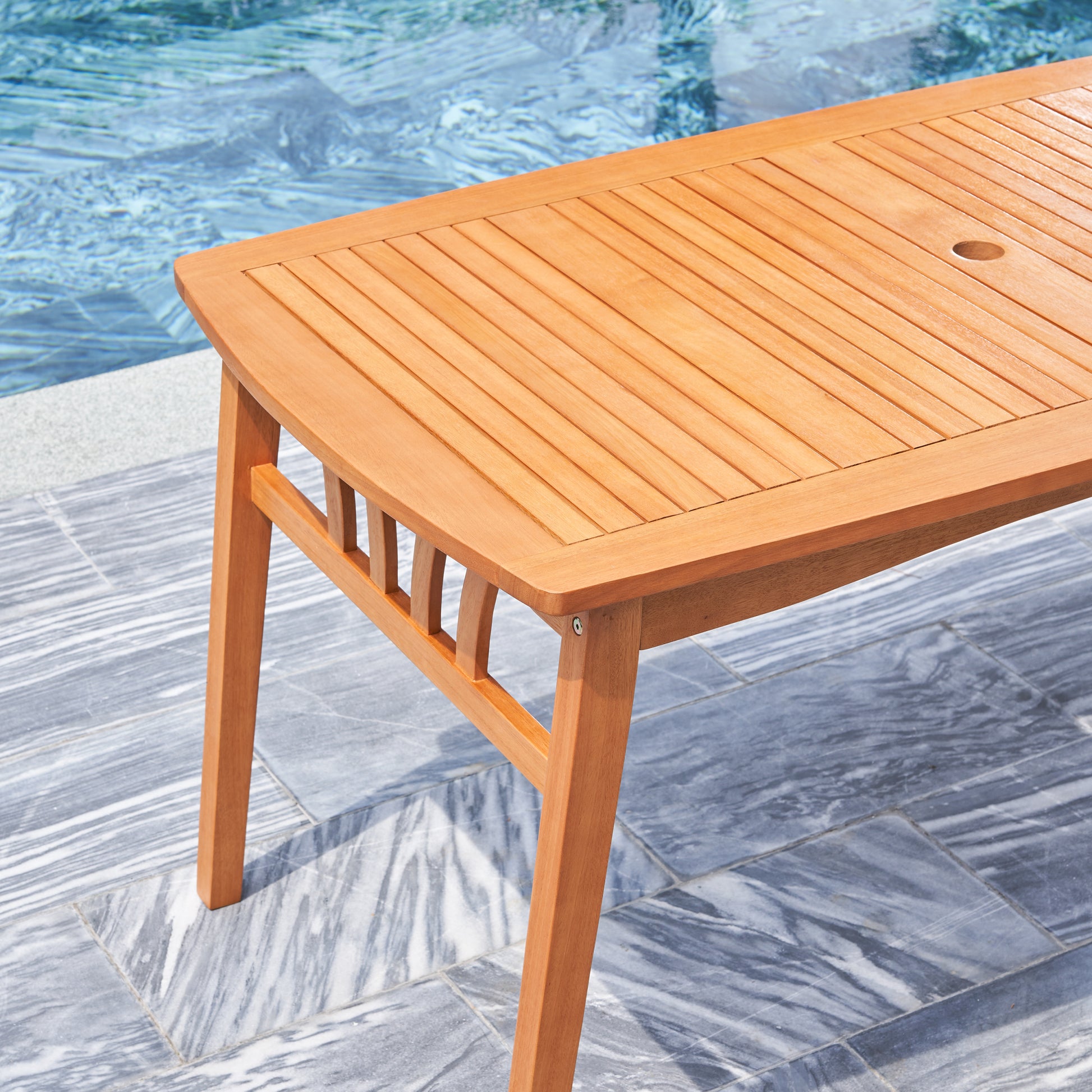 Kapalua Honey Eucalyptus Wooden Outdoor Dining Table With Umbrella Hole Teak Solid Wood