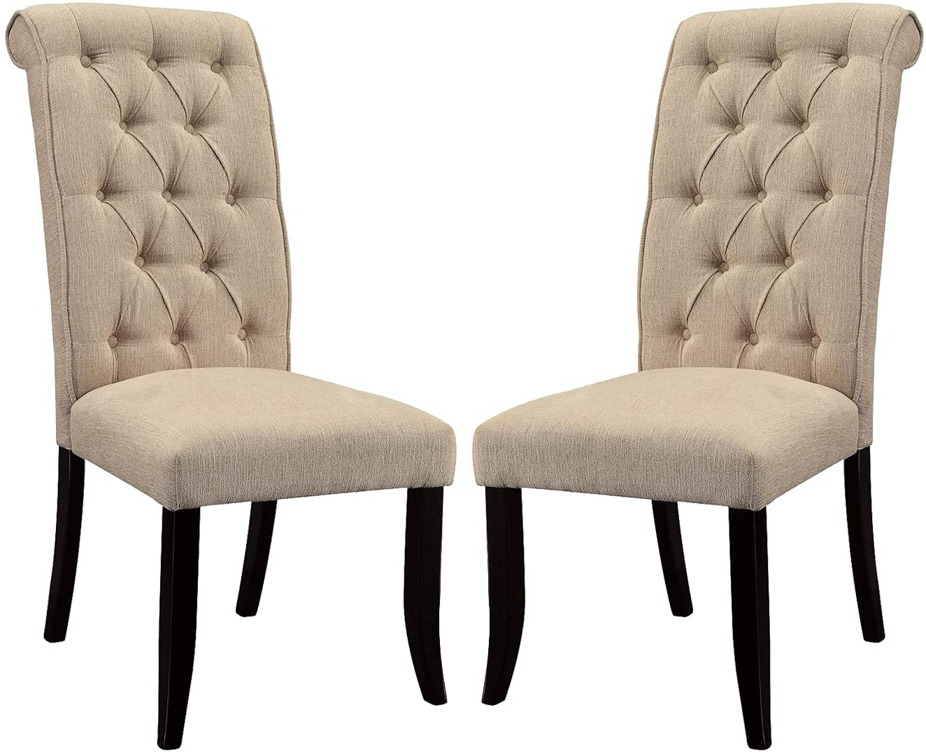 Dining Room Furniture Contemporary Rustic Style Beige Fabric Upholstered Tufted Set Of 2 Chairs Kitchen Breakfast Beige Dining Room Modern,Transitional Dining Chairs Rubberwood Tufted Back Solid Wood