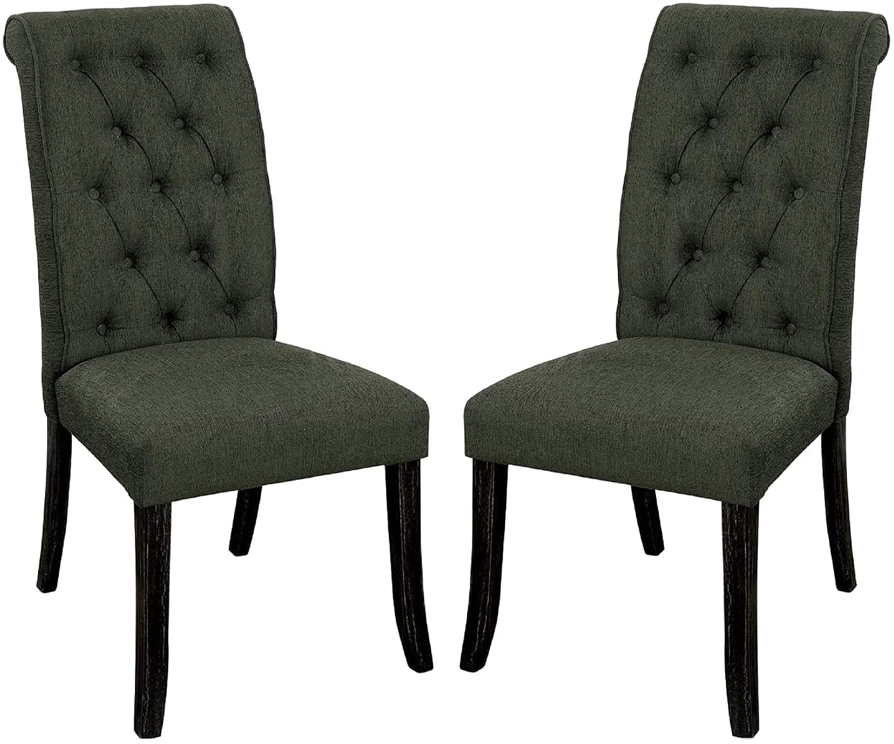 Dining Room Furniture Contemporary Rustic Style Gray Fabric Upholstered Tufted Set Of 2 Chairs Kitchen Breakfast Gray Dining Room Modern,Transitional Rubberwood Tufted Back Solid Wood