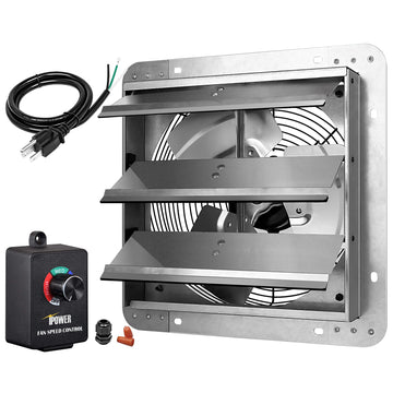 Ipower Hifanxexhaust12Ctb 12 Inch Variable Shutter Exhaust Fan With Speed Controller And Power Cord Kit, 1620Rpm, 940 Cfm, Silver Silver Aluminium
