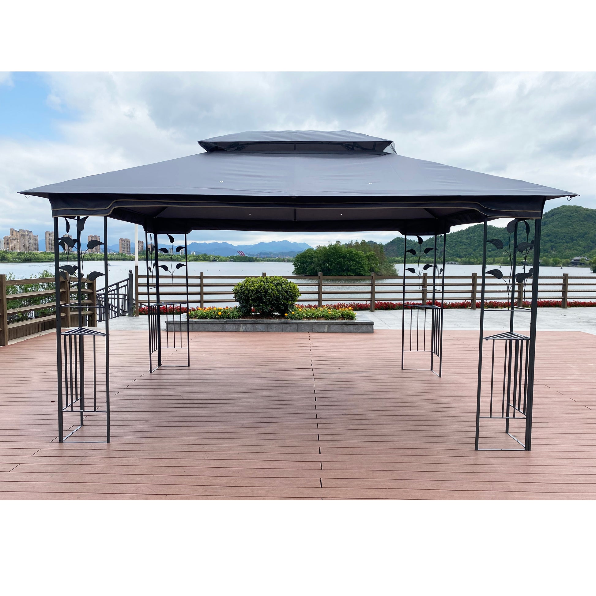 13X10 Outdoor Patio Gazebo Canopy Tent With Ventilated Double Roof And Mosquito Net Detachable Mesh Screen On All Sides ,Suitable For Lawn, Garden, Backyard And Deck,Gray Top Gray Metal