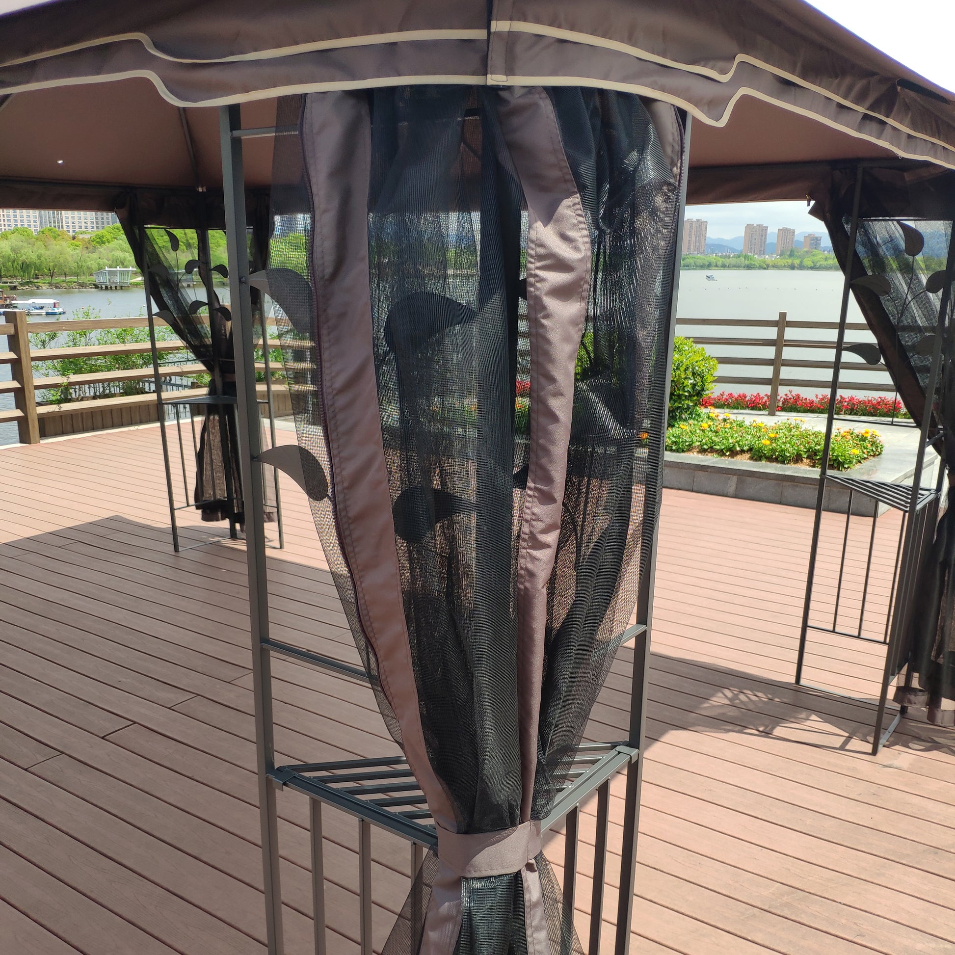 13X10 Outdoor Patio Gazebo Canopy Tent With Ventilated Double Roof And Mosquito Net Detachable Mesh Screen On All Sides ,Suitable For Lawn, Garden, Backyard And Deck,Brown Top Brown Metal