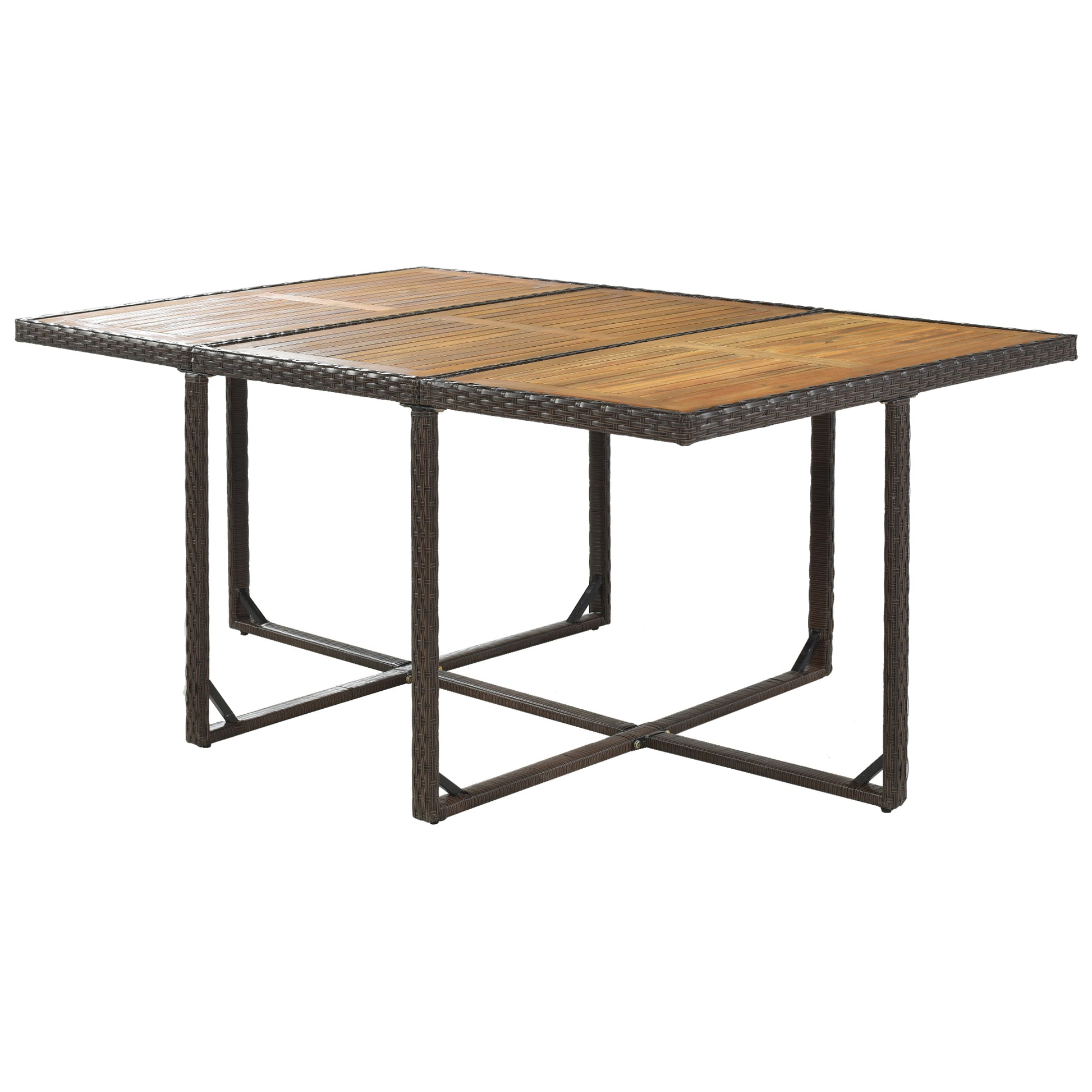 11 Piece Patio All Weather Pe Wicker Dining Table Set With Wood Tabletop For 10, Brown Rattan Beige Cushion Yes Complete Patio Set Brown Water Resistant Frame Water Resistant Cushion Garden & Outdoor Casual Complete Patio Sets Foam Rattan