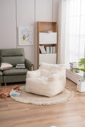 010 Soft Teddy Fabric Tufted Foam Bean Bag Chair With Teddy Fabric Ivory White Ivory Primary Living Space Soft Modern Foam Teddy