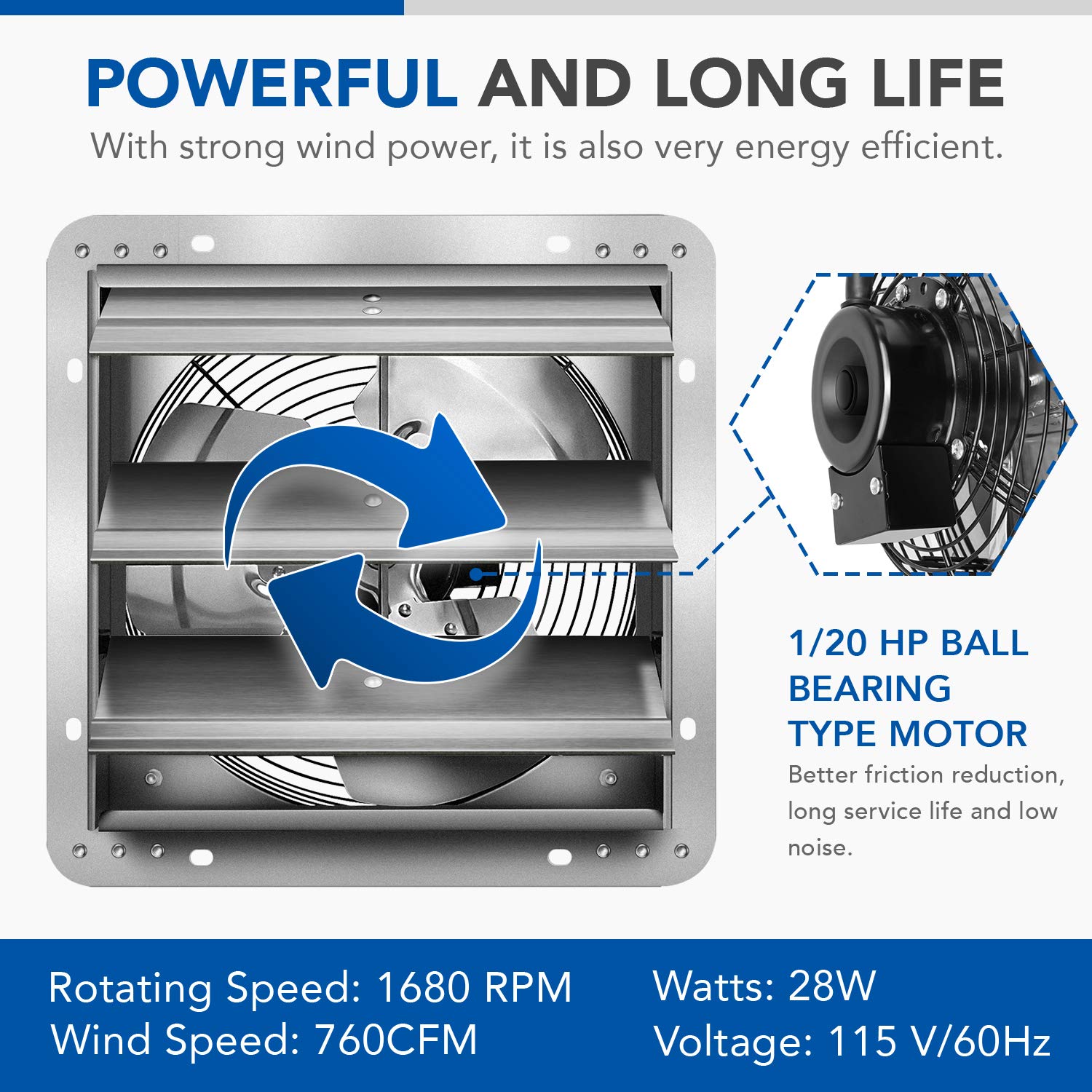 Ipower 7 Inch Shutter Exhaust Fan Aluminum With Speed Controller And Power Cord Kit ,High Speed, 1680 Rpm, 760 Cfm, Silver Silver Aluminium