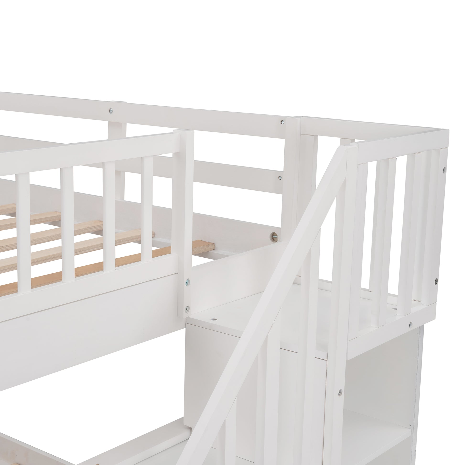 Stairway Full Over Full Bunk Bed With Drawer, Storage And Guard Rail For Bedroom, White Old Sku: Lp000310Aak White Solid Wood