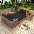 10 Pieces Outdoor Patio Garden Brown Wicker Sectional Conversation Sofa Set With Black Cushions And Red Pillows,W Furniture Protection Cover Yes Brown Seats 8 Mildew Resistant Frame Garden & Outdoor American Design Sectional Seating Groups Wicker Metal