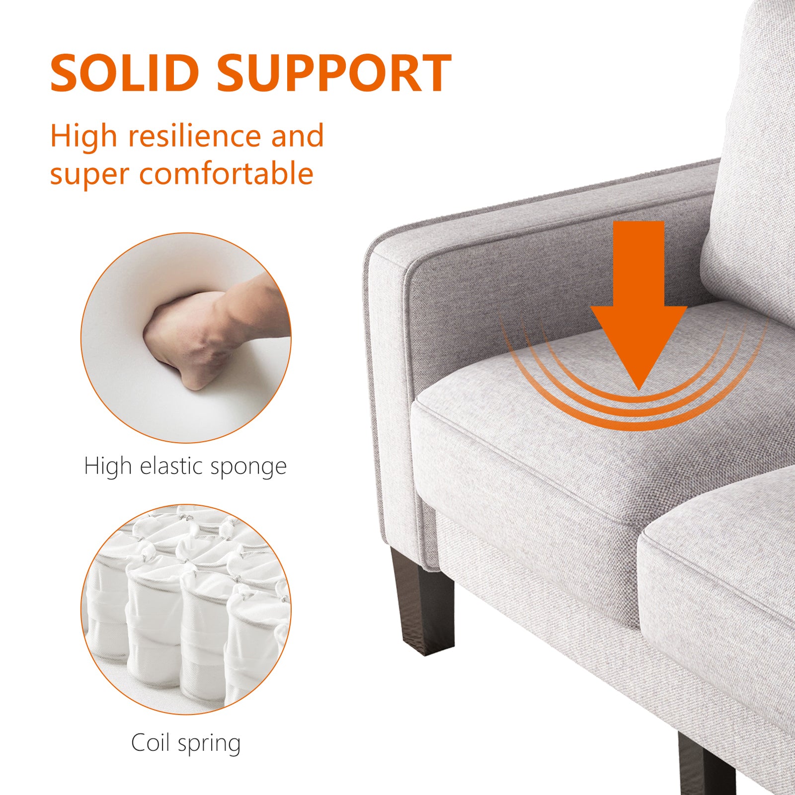 Modern Living Room Furniture Loveseat In Light Grey Fabric Light Grey Foam Fabric