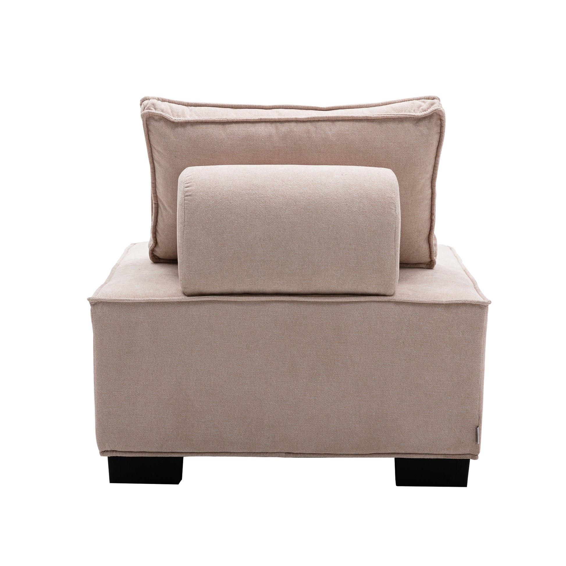 Coolmore Modern Upholstered Chair Leisure Sofa Lazy Sofa Plastic Legs And Pillow Removable Armless Accent Chair For Living Room,Bedroom,Office Beige Linen Beige Foam Linen